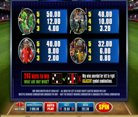 Cricket Star tabla de pagos